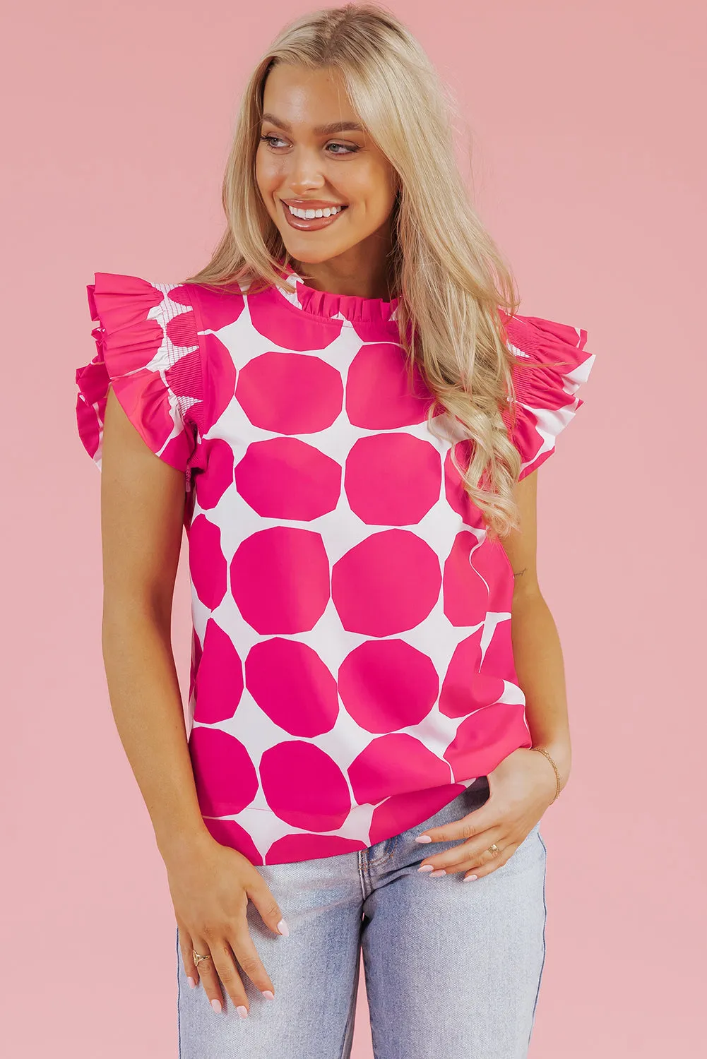 Loretta Bubblegum Pattern Frilled Top by Threaded Pear sold by Zulily