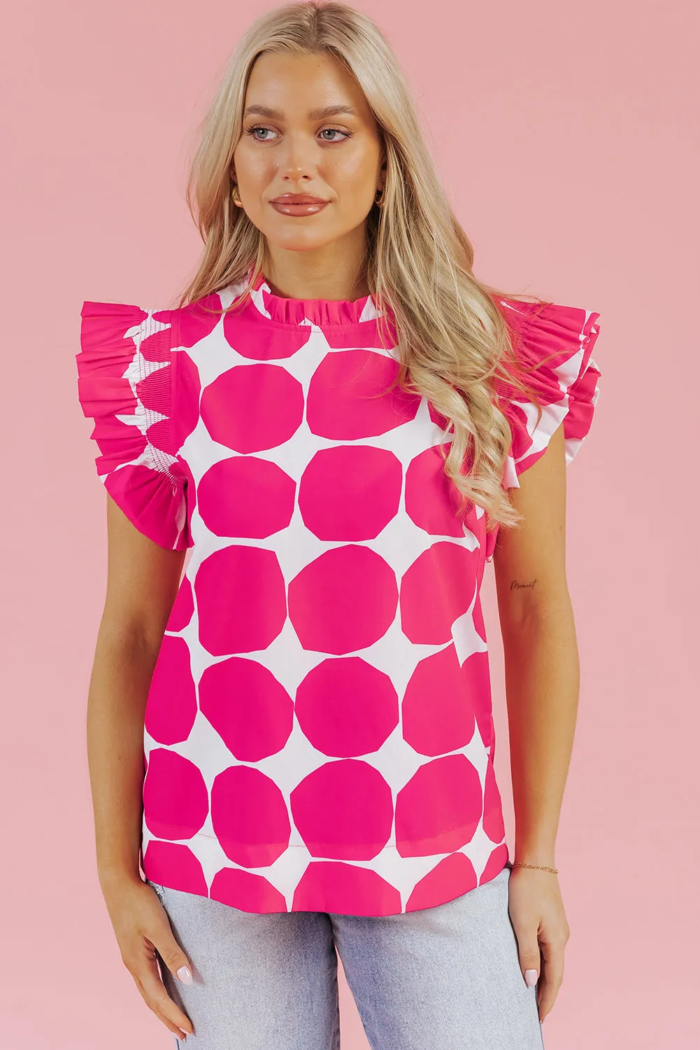 Loretta Bubblegum Pattern Frilled Top by Threaded Pear sold by Zulily product image thumbnail 4