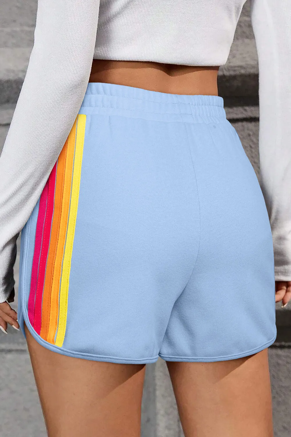 April Color Stripes Elastic High Waist Active Shorts by Threaded Pear sold by Zulily product image thumbnail 2