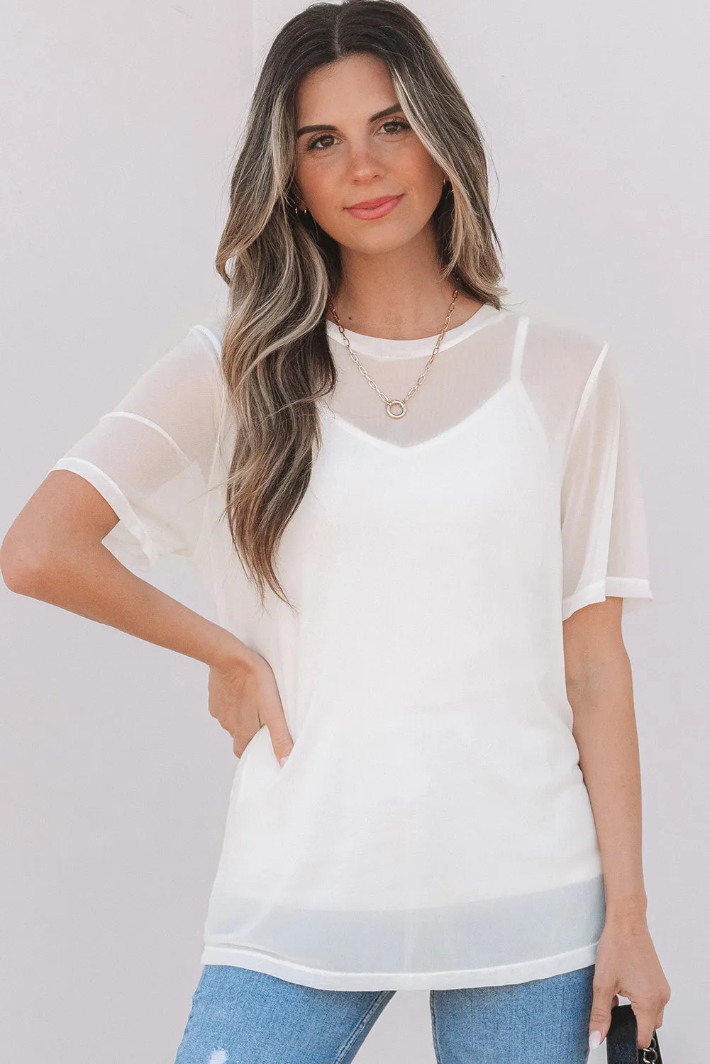 Miranda Sheer Mesh Short Sleeve Top by Threaded Pear sold by Zulily product image thumbnail 5