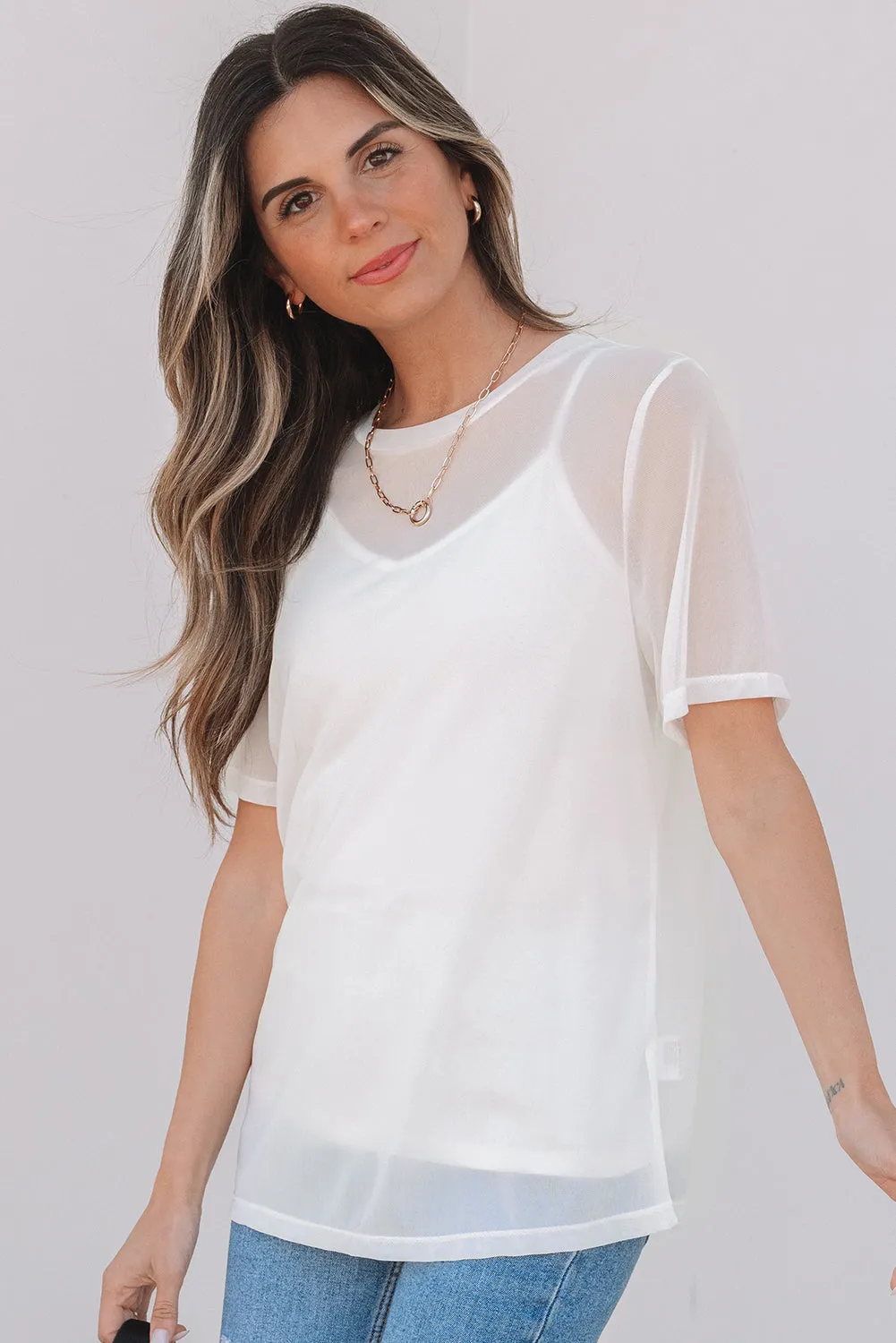 Miranda Sheer Mesh Short Sleeve Top by Threaded Pear sold by Zulily product image thumbnail 3