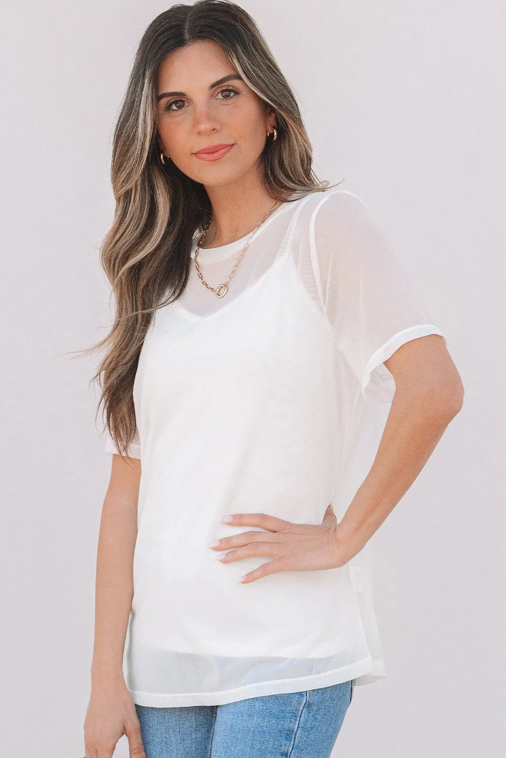 Miranda Sheer Mesh Short Sleeve Top by Threaded Pear sold by Zulily product image thumbnail 4