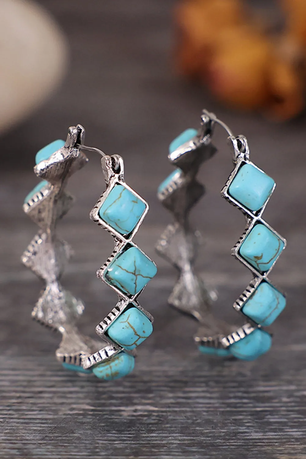 Green Square Turquoise Gem Earrings by Threaded Pear sold by Zulily product image thumbnail 3