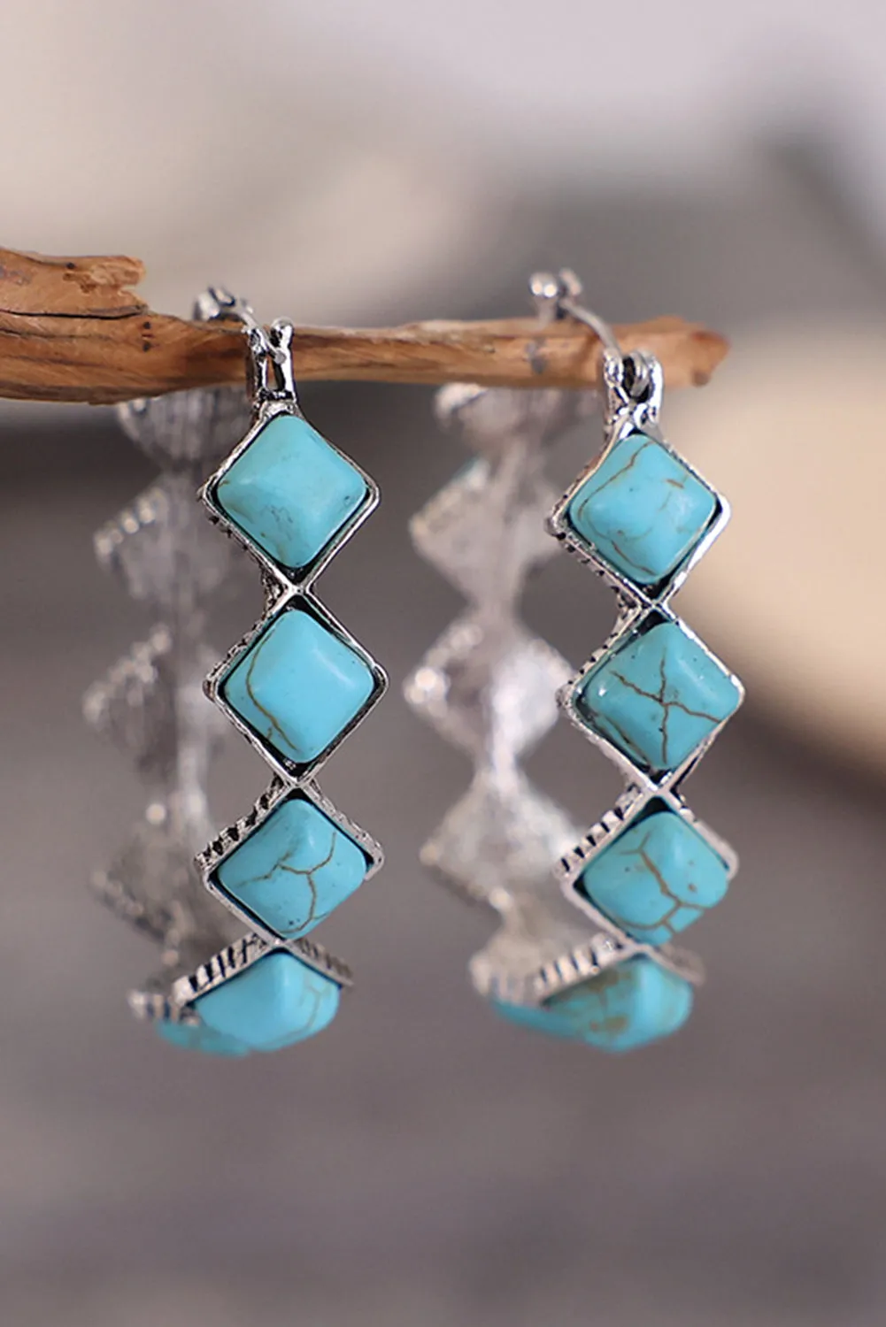 Green Square Turquoise Gem Earrings by Threaded Pear sold by Zulily product image thumbnail 4