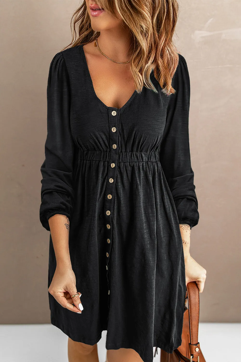 Button Up High Waist Long Sleeve Dress by Threaded Pear sold by Zulily