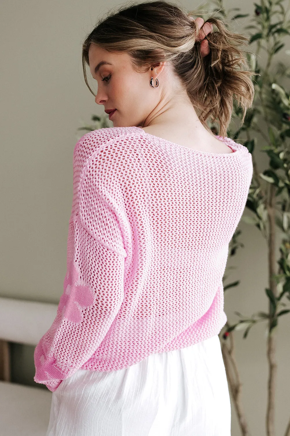 Dulce Big Flower Hollowed Knit Drop Shoulder Sweater by Threaded Pear sold by Zulily product image thumbnail 2