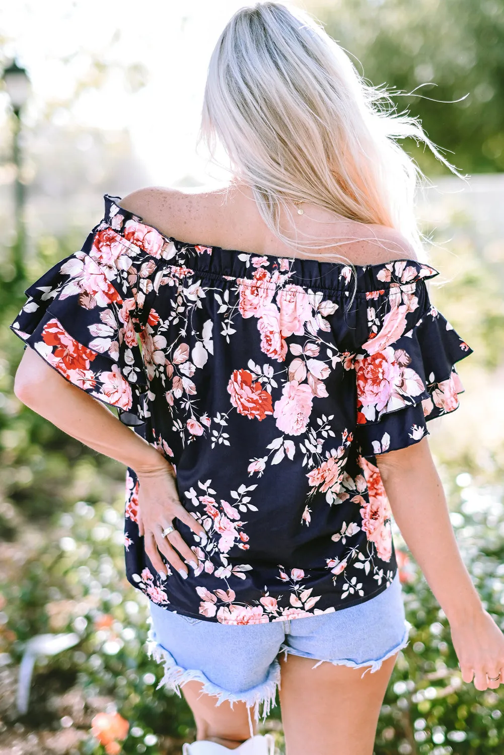 Savanna Ruffle Off Shoulder Flounce Sleeve Blouse by Threaded Pear sold by Zulily product image thumbnail 2