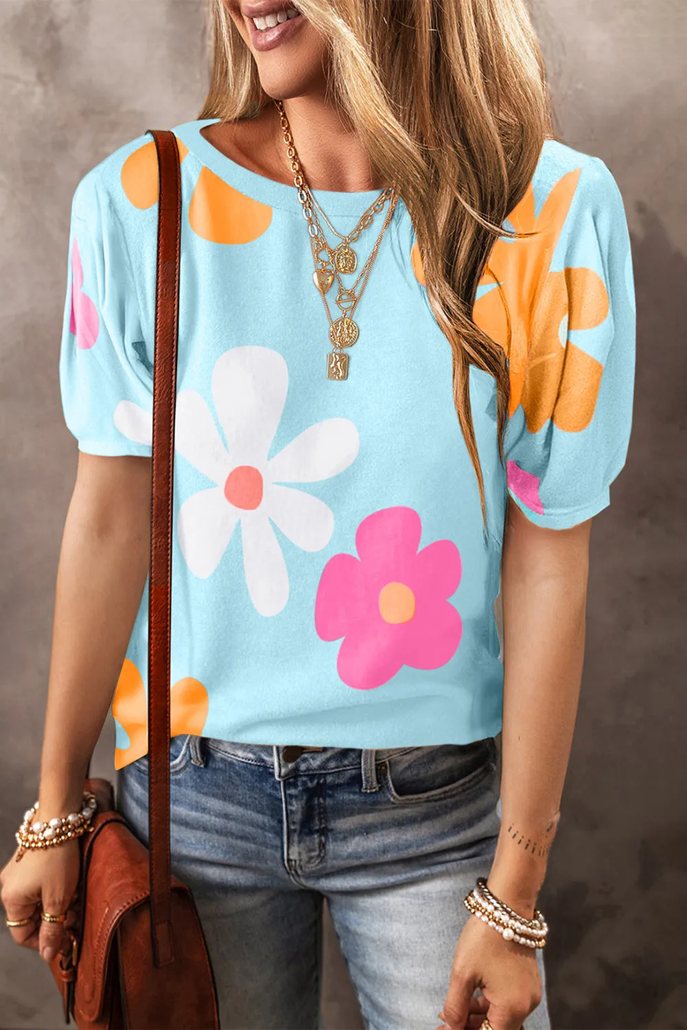 Macy Flower Print Bubble Sleeve Tee by Threaded Pear sold by Zulily product image thumbnail 3