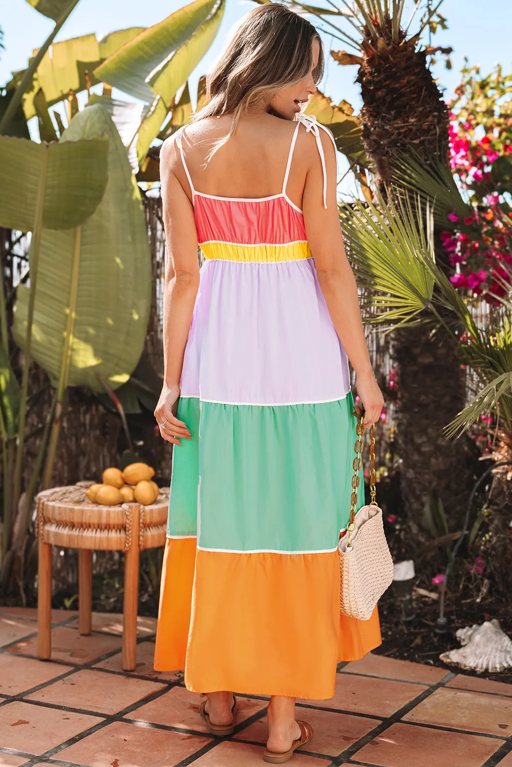 Cassandra Colorblock Self-tie High Waist Maxi Dress by Threaded Pear sold by Zulily product image thumbnail 2
