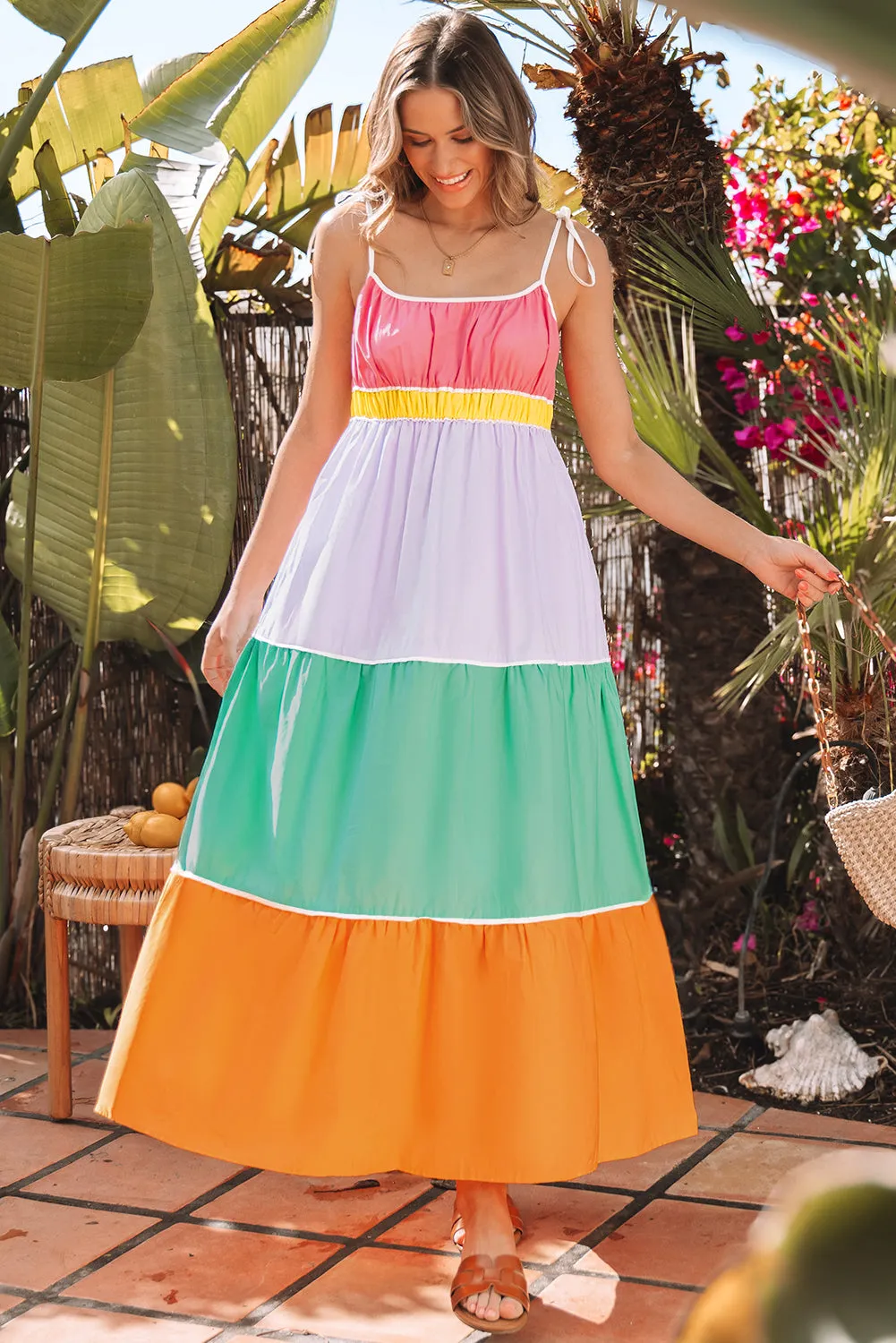 Cassandra Colorblock Self-tie High Waist Maxi Dress by Threaded Pear sold by Zulily product image thumbnail 5
