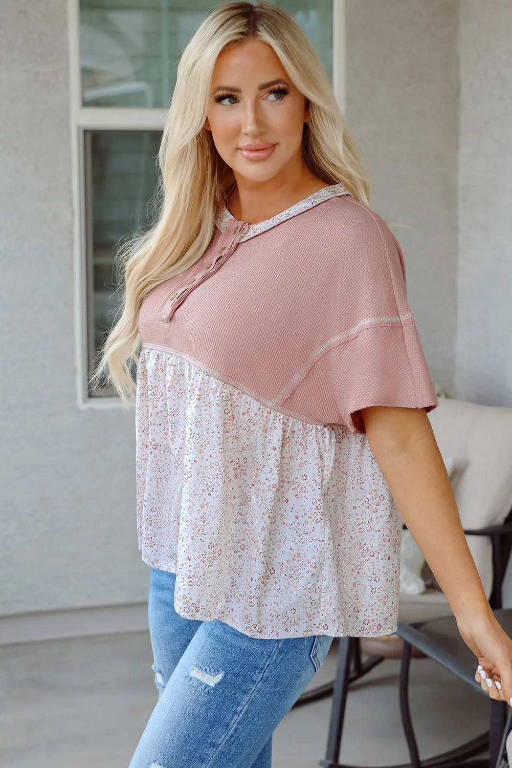 Legacy Waffle Floral Exposed Seam Top by Threaded Pear sold by Zulily product image thumbnail 3