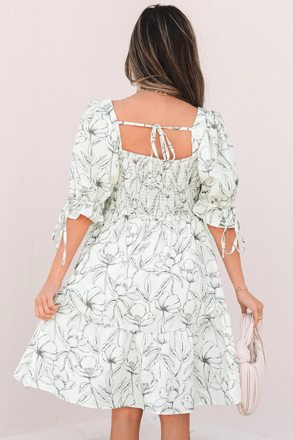 Ariya Floral Shirred Back Puff Sleeve Dress by Threaded Pear sold by Zulily product image thumbnail 2