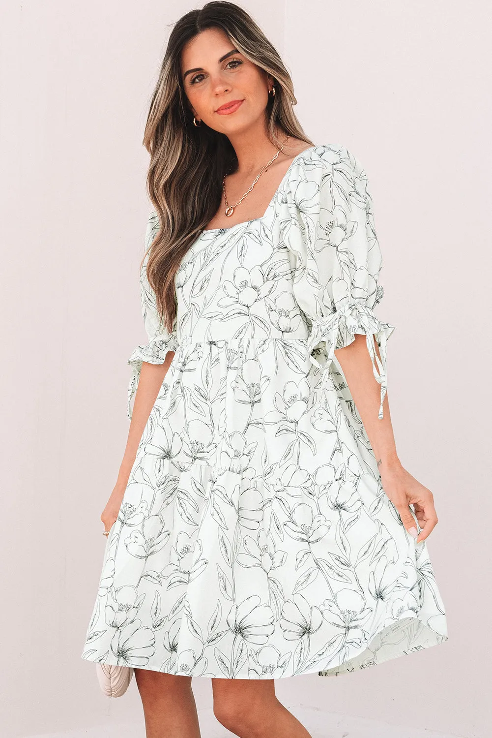 Ariya Floral Shirred Back Puff Sleeve Dress by Threaded Pear sold by Zulily product image thumbnail 3