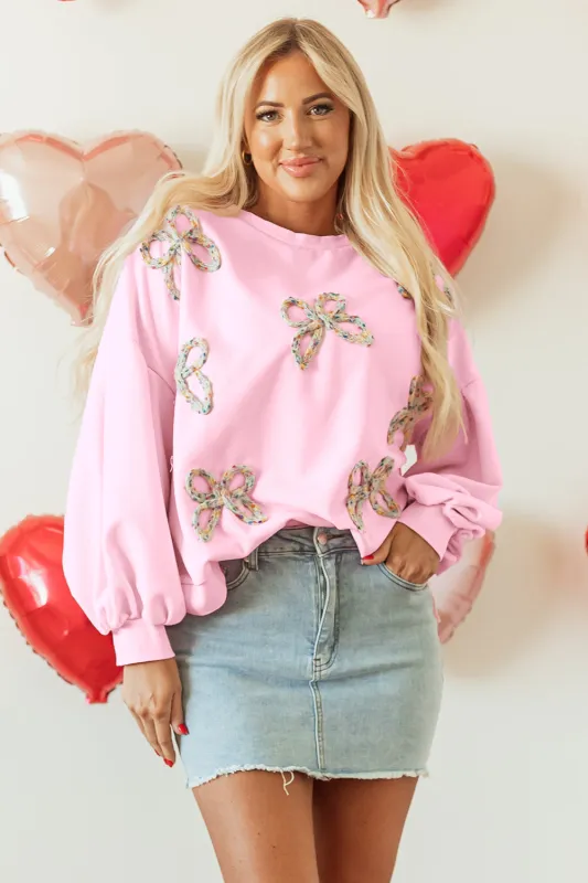 Laila Bow Lantern Sleeve Oversized Sweatshirt by Threaded Pear sold by Zulily