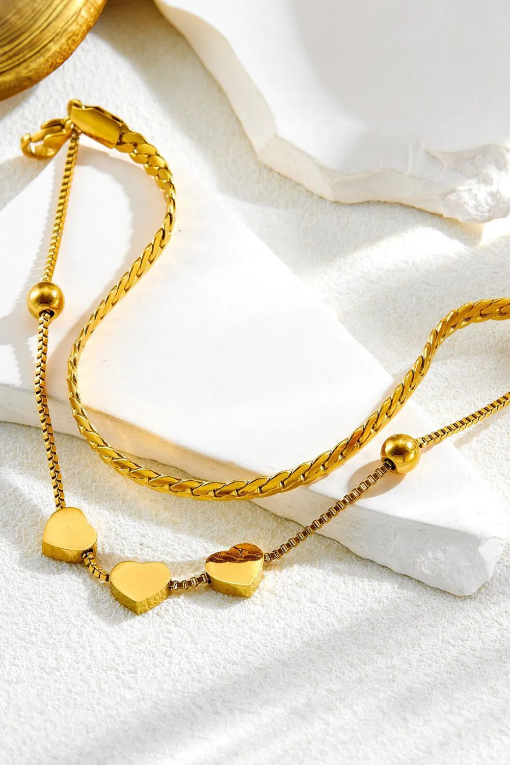 Gold Triple Heart Double Layer Adjustable Chain Bracelet by Threaded Pear sold by Zulily product image thumbnail 3