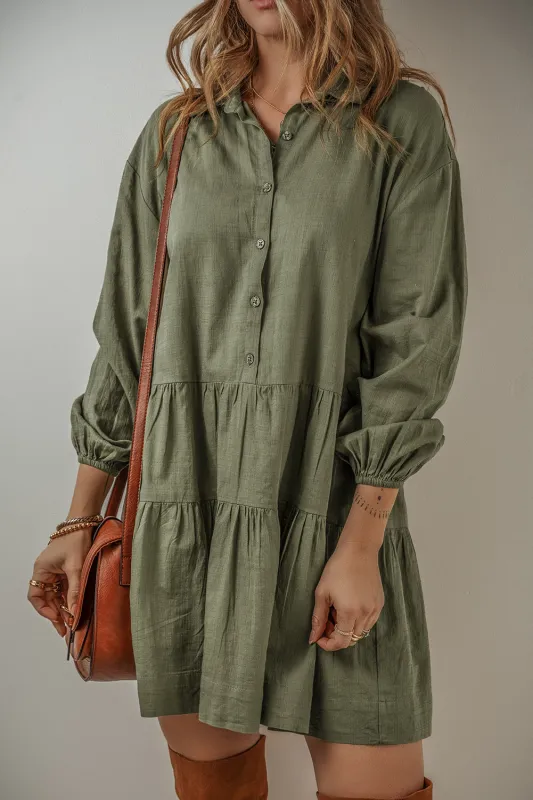 Ariana Puff Sleeve Buttoned Tiered Dress by Threaded Pear sold by Zulily