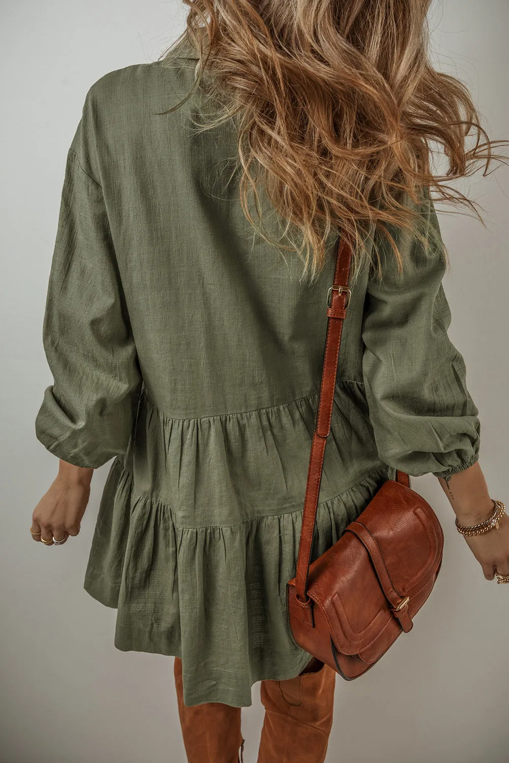 Ariana Puff Sleeve Buttoned Tiered Dress by Threaded Pear sold by Zulily product image thumbnail 2