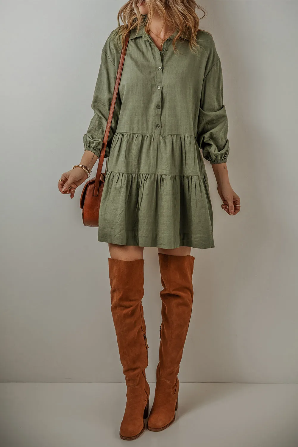 Ariana Puff Sleeve Buttoned Tiered Dress by Threaded Pear sold by Zulily product image thumbnail 4