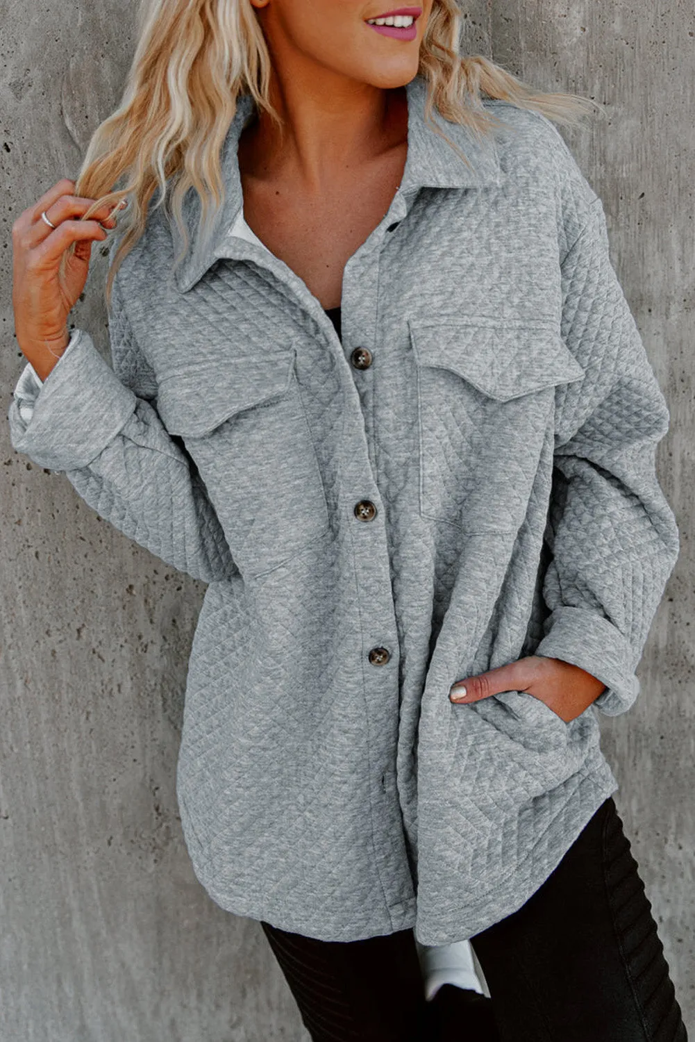Brooklynn Retro Quilted Flap Pocket Button Shacket by Threaded Pear sold by Zulily product image thumbnail 3