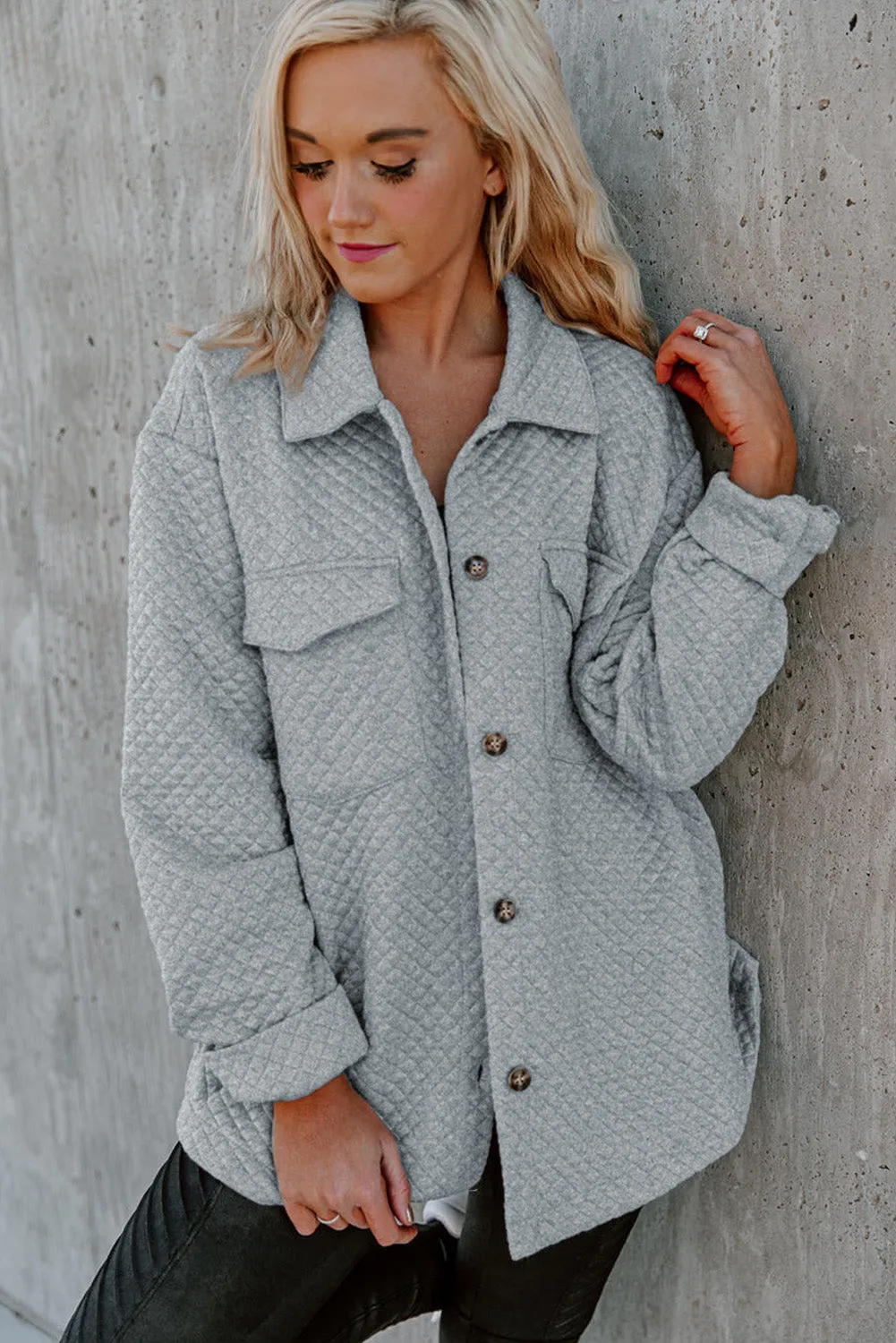 Brooklynn Retro Quilted Flap Pocket Button Shacket by Threaded Pear sold by Zulily product image thumbnail 5