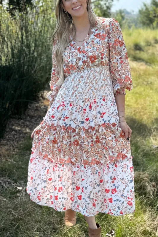 Lily Floral Ruffled Tiered Midi Dress by Threaded Pear sold by Zulily