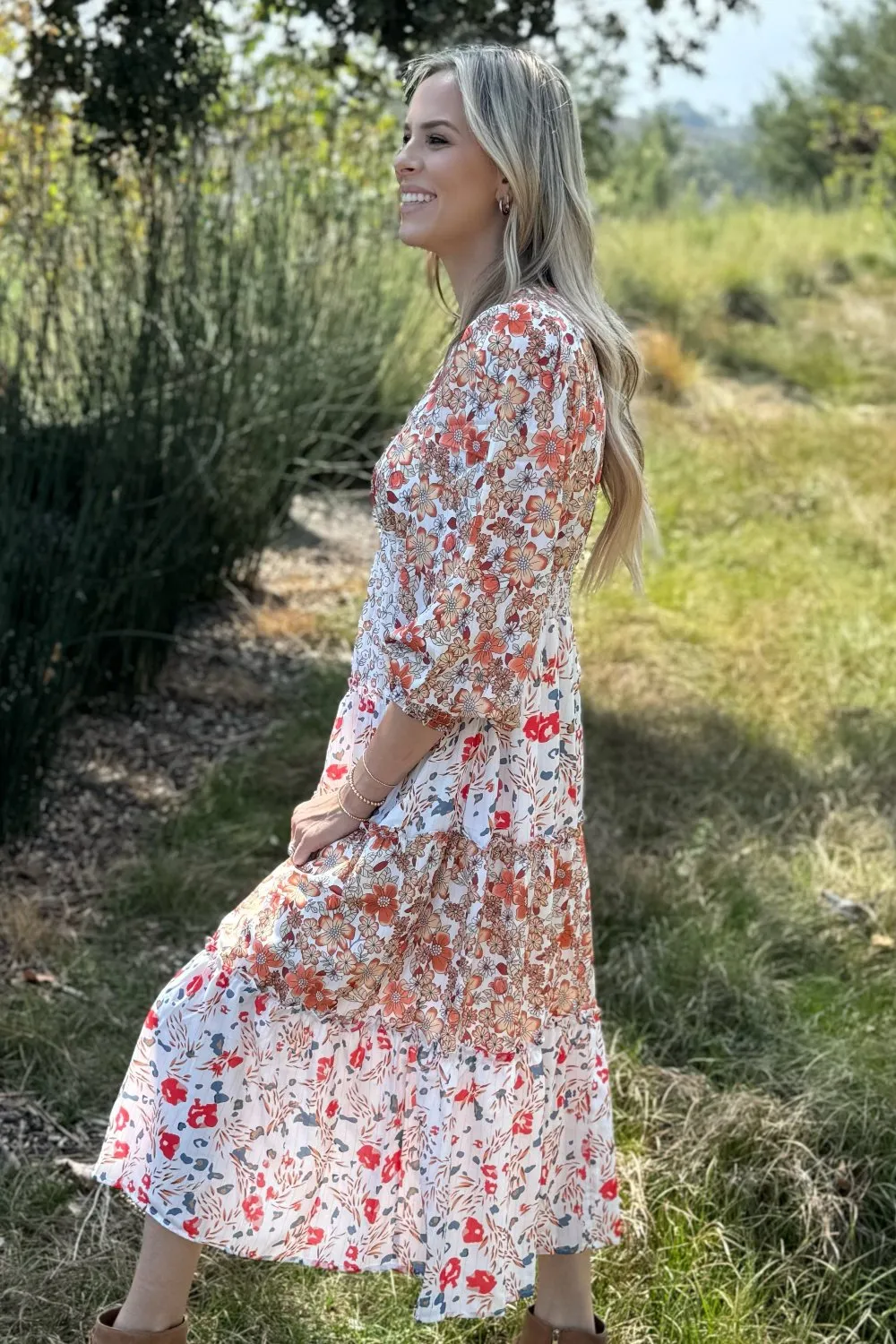 Lily Floral Ruffled Tiered Midi Dress by Threaded Pear sold by Zulily product image thumbnail 4