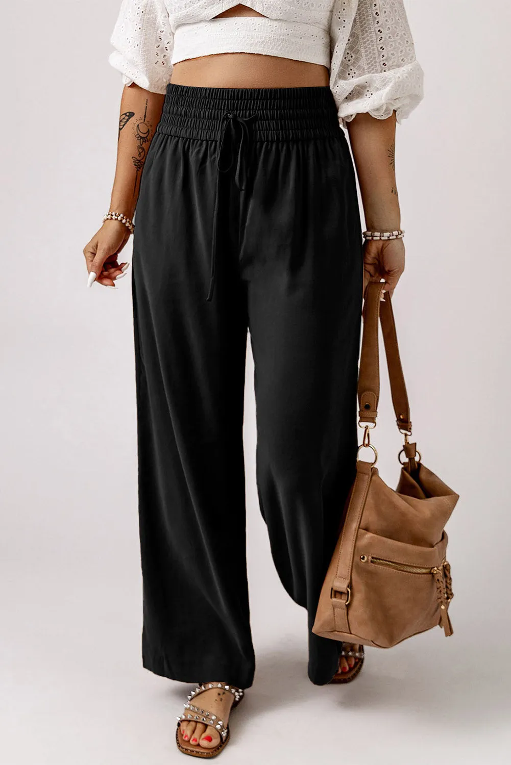 Kenzie Drawstring Elastic Waist Casual Wide Leg Pants by Threaded Pear sold by Zulily