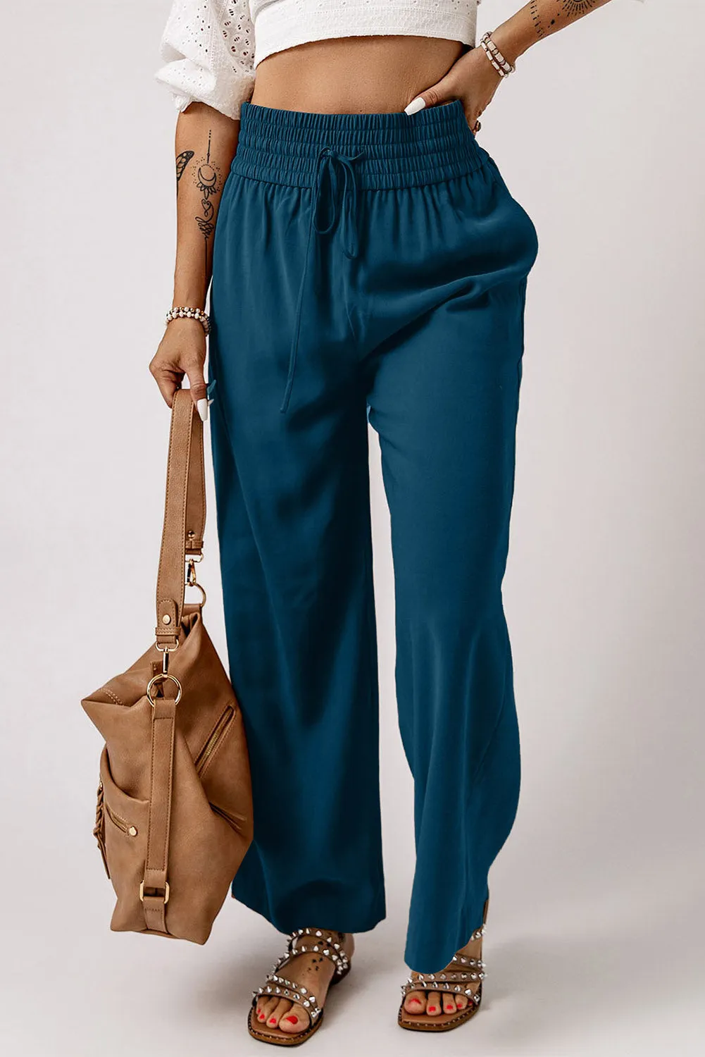 Kenzie Drawstring Elastic Waist Casual Wide Leg Pants by Threaded Pear sold by Zulily product image thumbnail 5