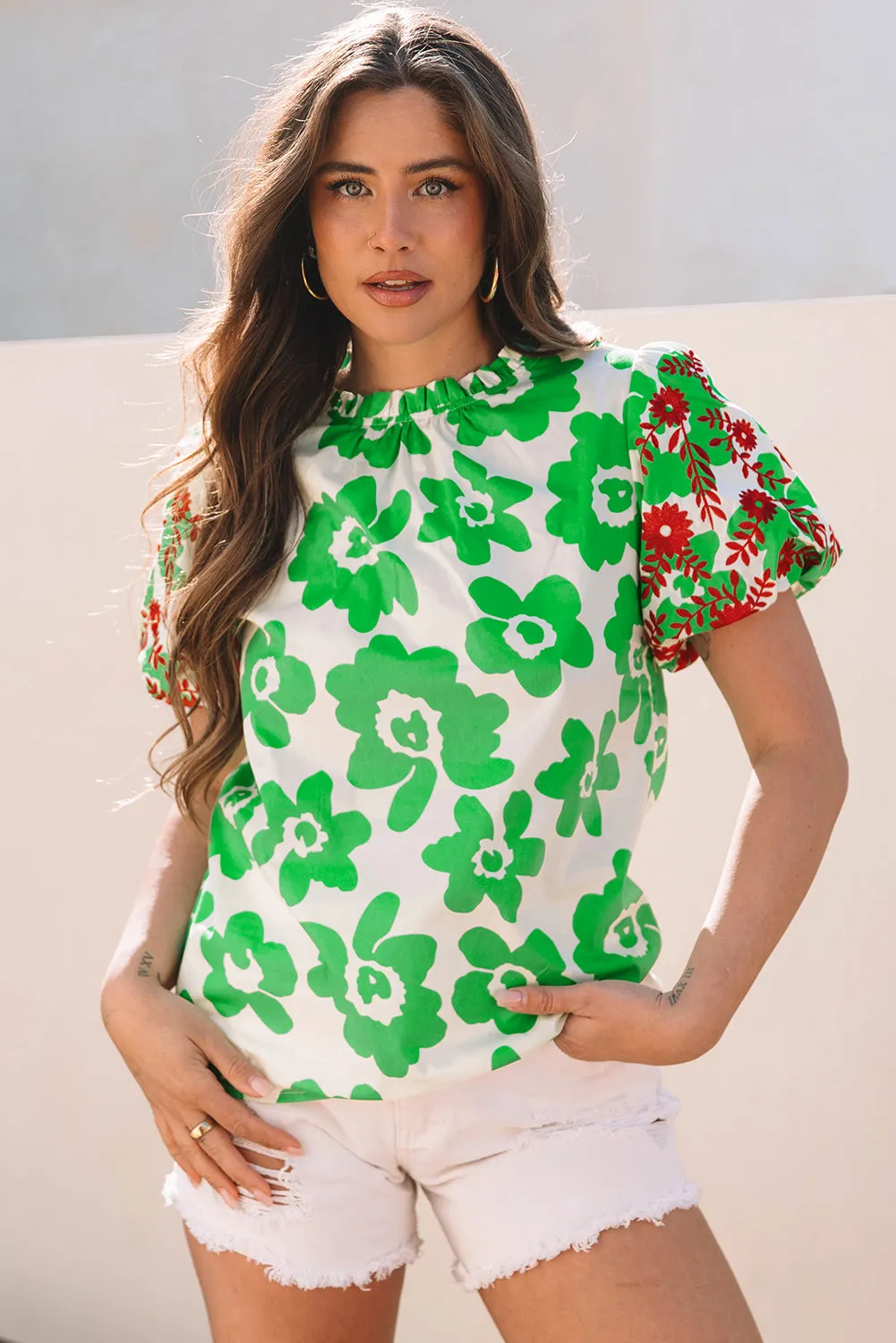 Maisy Embroidered Puff Short Sleeve Floral Blouse by Threaded Pear sold by Zulily
