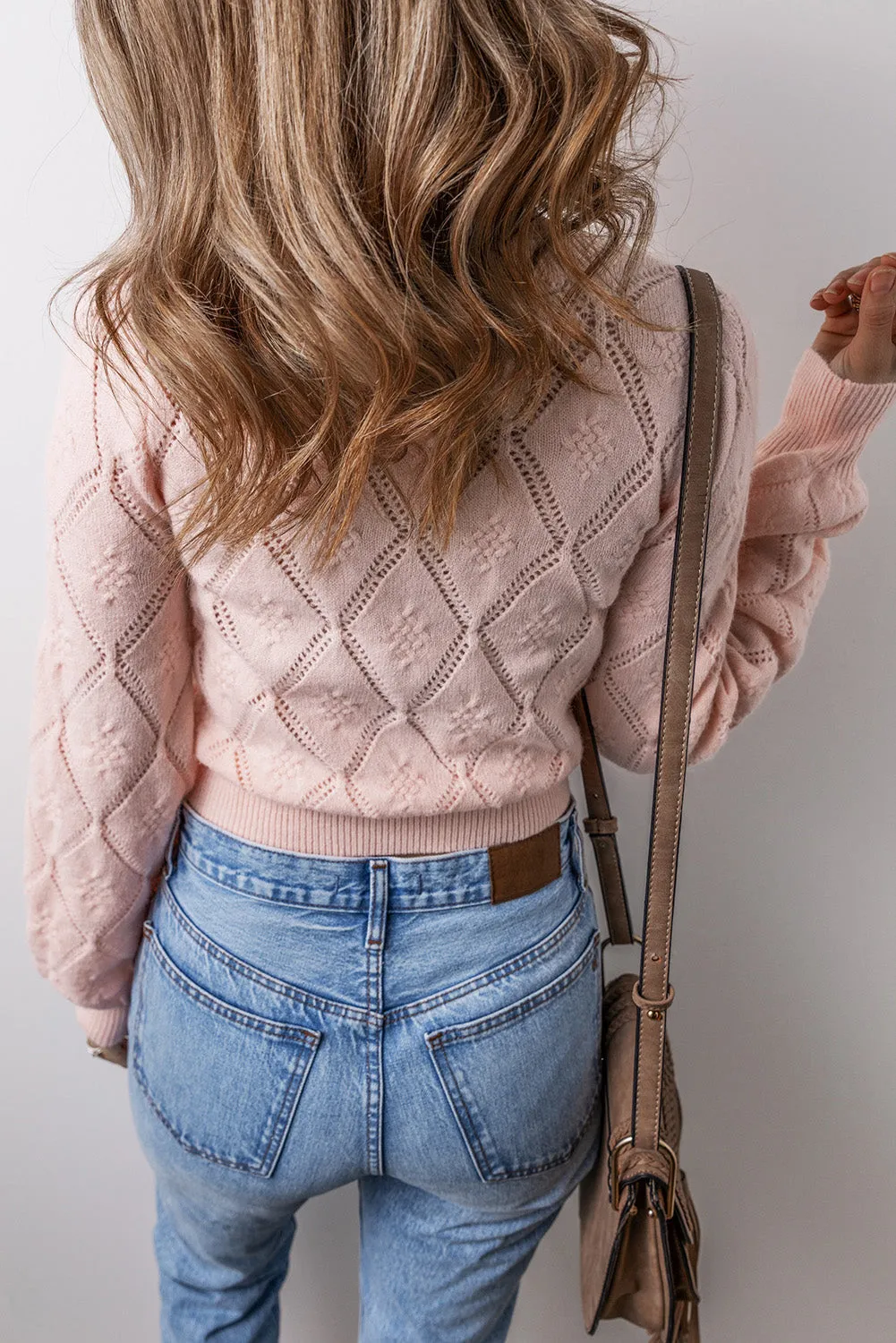 Molly Openwork Plaid Puff Sleeve Cropped Sweater by Threaded Pear sold by Zulily product image thumbnail 2