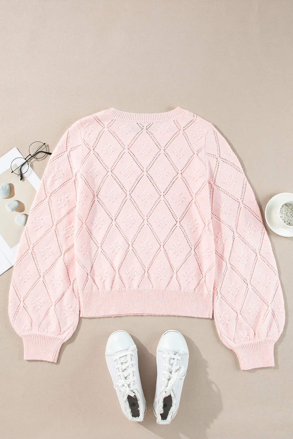 Molly Openwork Plaid Puff Sleeve Cropped Sweater by Threaded Pear sold by Zulily product image thumbnail 5
