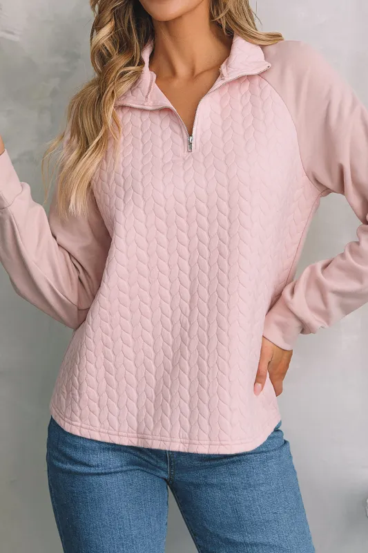 Jocelyn Textured Quarter Zip Raglan Sleeve Sweatshirt by Threaded Pear sold by Zulily