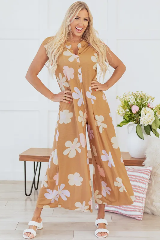 Laura Sleeveless Button up Wide Leg Loose Jumpsuit by Threaded Pear sold by Zulily