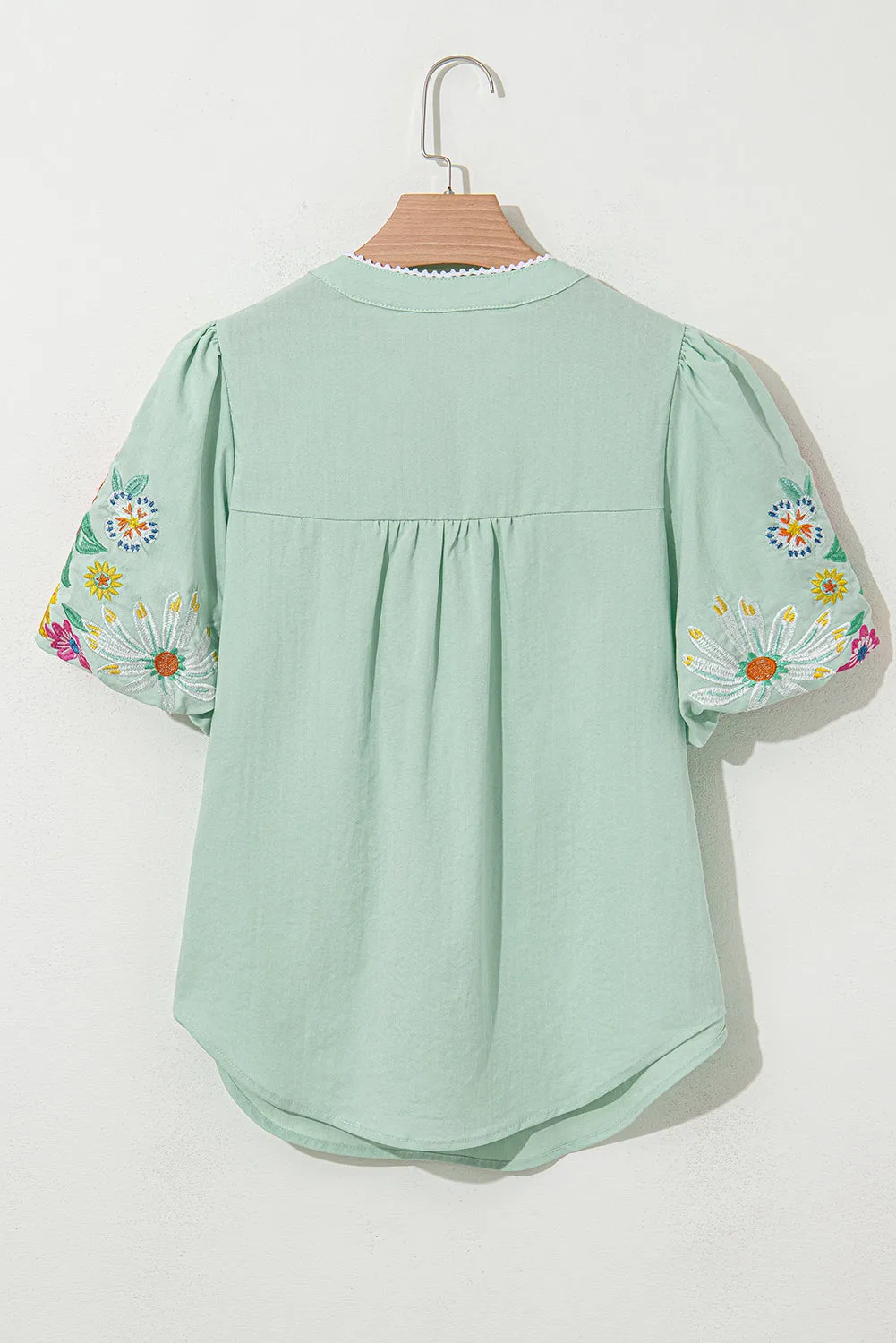 Reya Floral Embroidered Puff Sleeve Split Neck Blouse by Threaded Pear sold by Zulily product image thumbnail 5