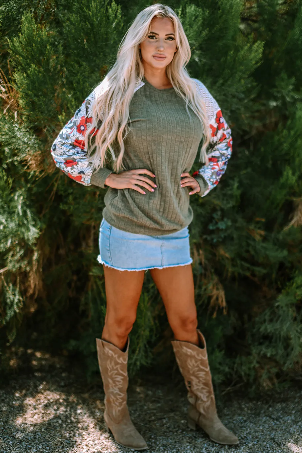 Bailey Patchwork Long Sleeve Ribbed Blouse by Threaded Pear sold by Zulily product image thumbnail 5