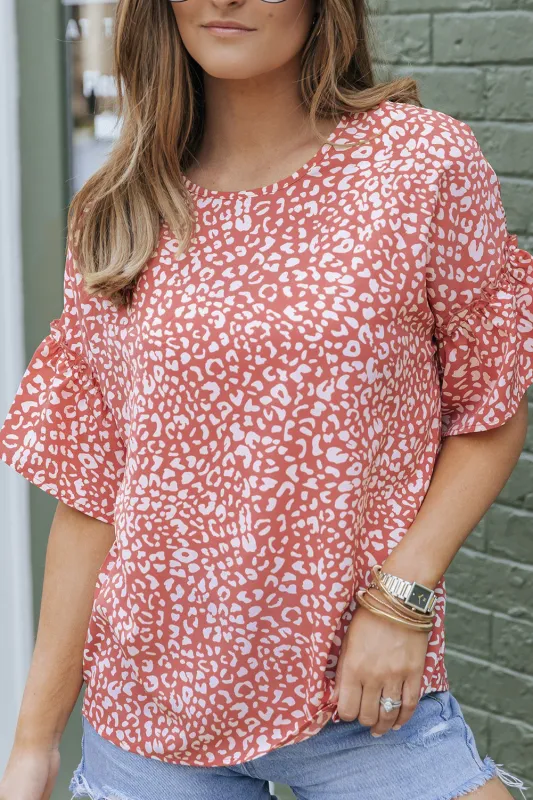 Leah Leopard Spotted Ruffle Sleeve Top by Threaded Pear sold by Zulily