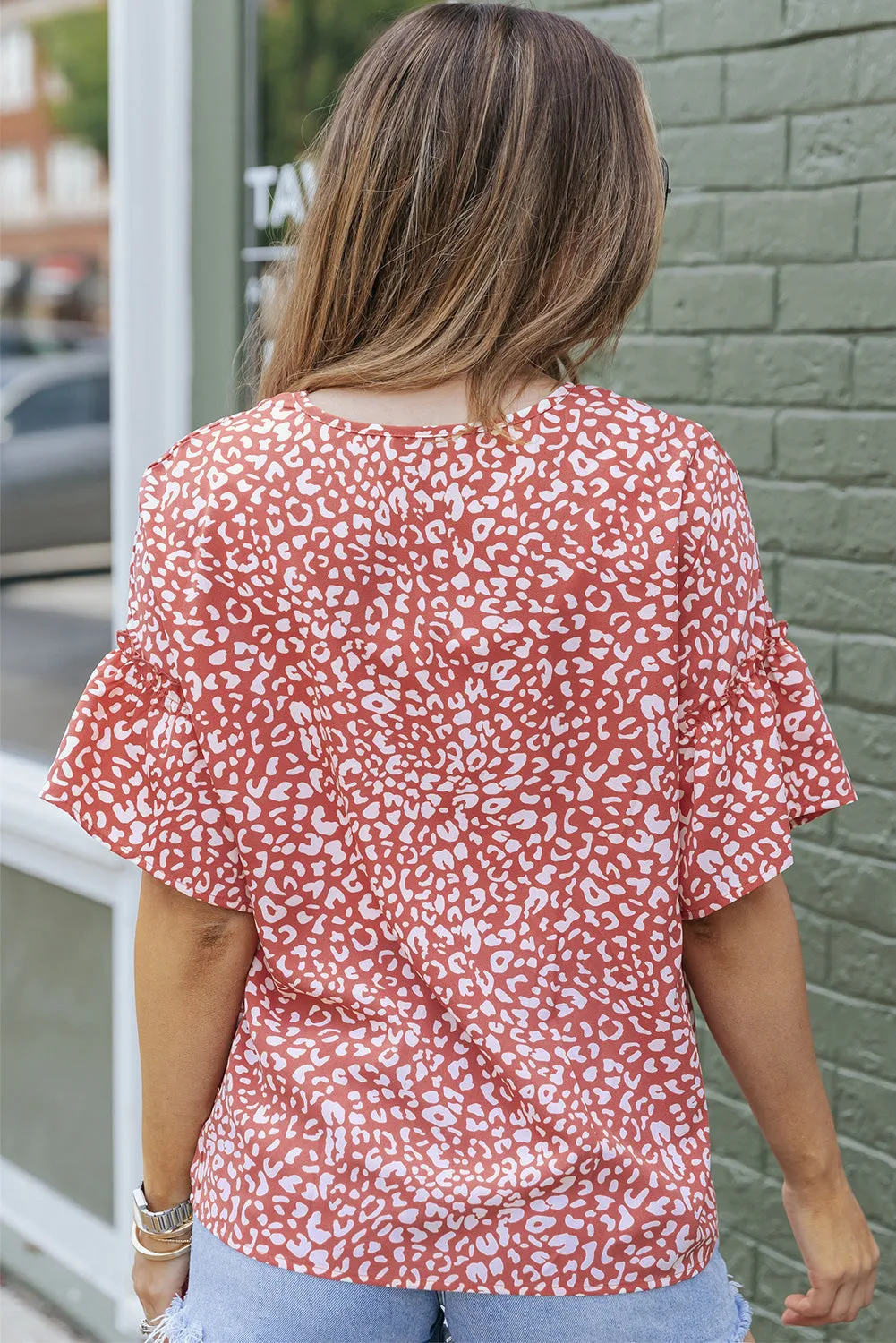 Leah Leopard Spotted Ruffle Sleeve Top by Threaded Pear sold by Zulily product image thumbnail 2