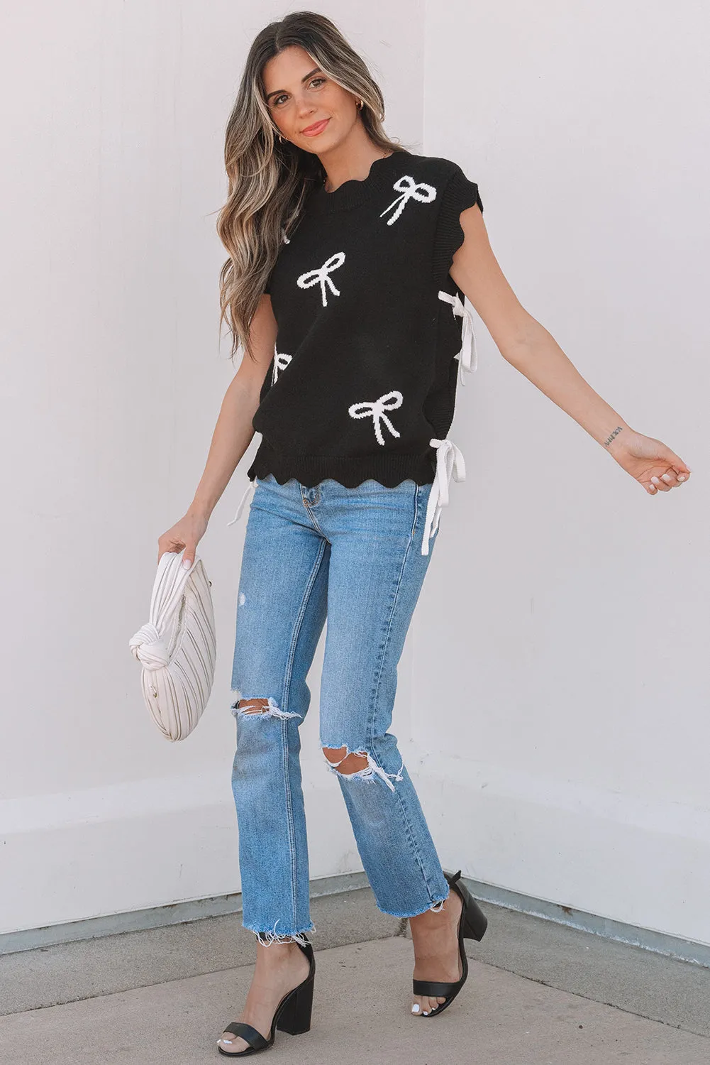 Dayana Bow Print Side Ties Sweater Top by Threaded Pear sold by Zulily product image thumbnail 3