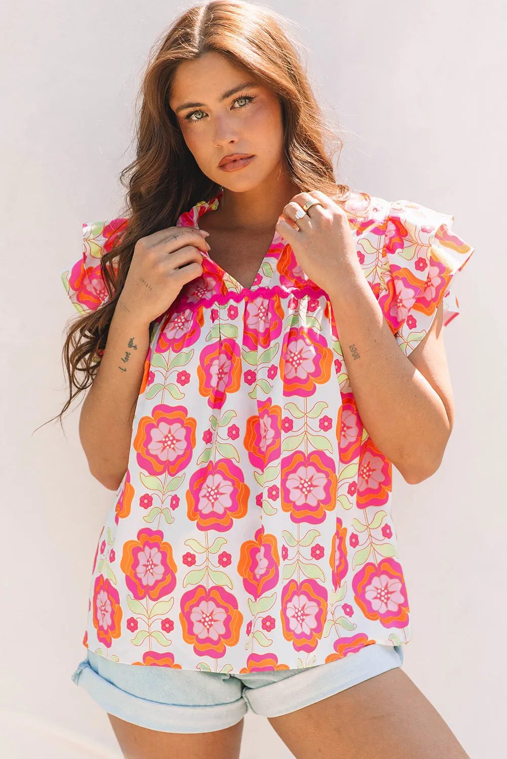 Mikaela Ric-rac Trim Split Neck Loose Blouse by Threaded Pear sold by Zulily product image thumbnail 5