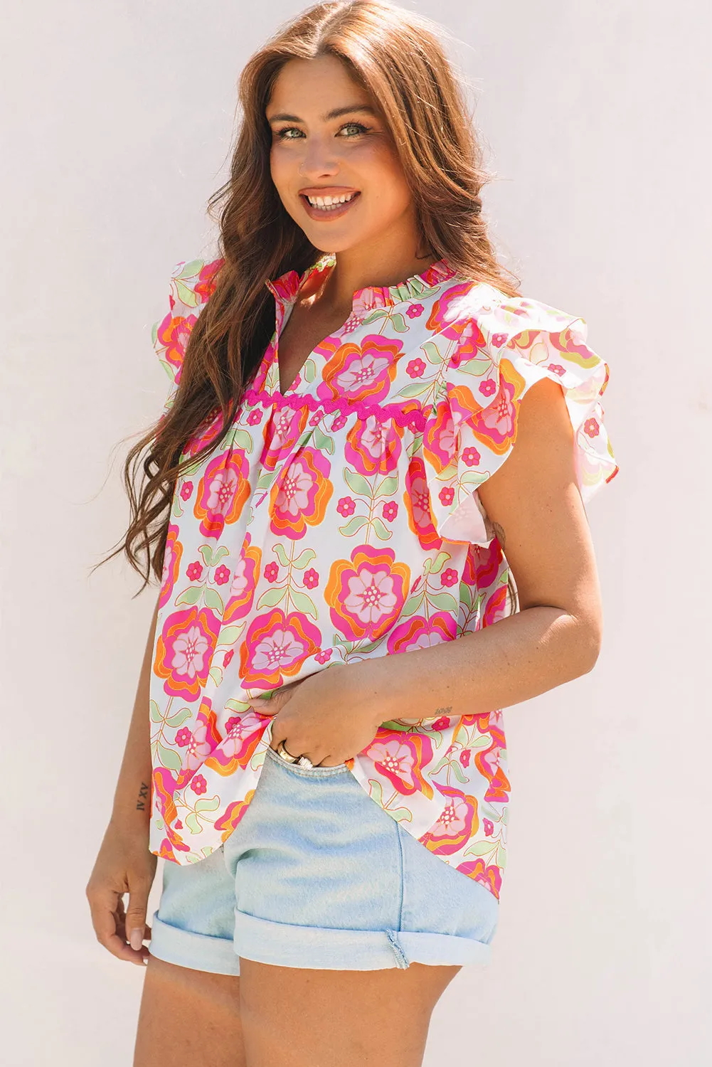 Mikaela Ric-rac Trim Split Neck Loose Blouse by Threaded Pear sold by Zulily product image thumbnail 3