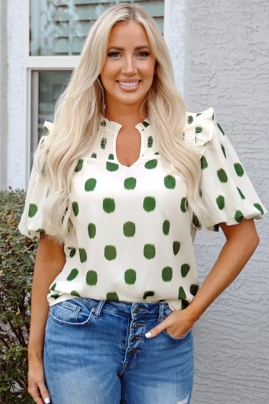 Nylah Polka Dot Shirred Yoke Blouse by Threaded Pear sold by Zulily