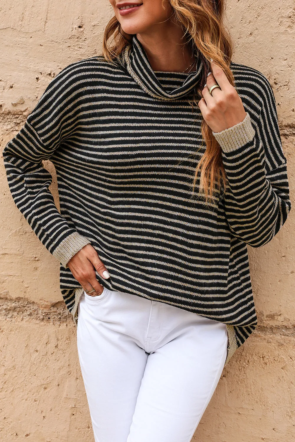 Alaia Striped Turtleneck Loose Sweater by Threaded Pear sold by Zulily product image thumbnail 5