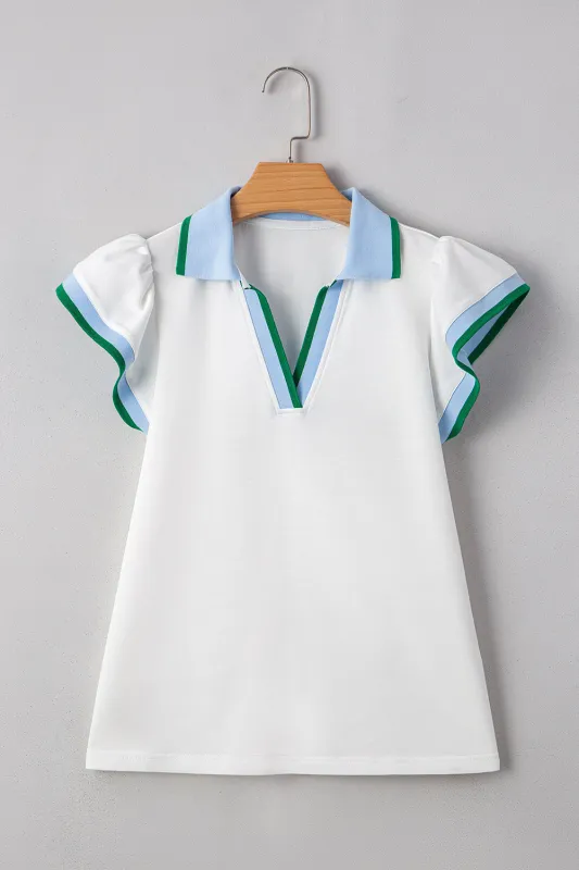 Candace Ruffled Sleeve Collared Blouse by Threaded Pear sold by Zulily