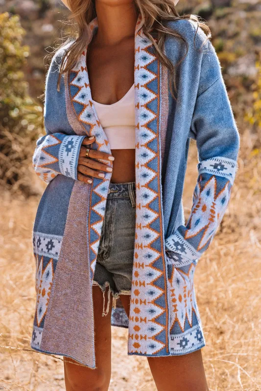Ariah Aztec Print Open Front Knitted Cardigan by Threaded Pear sold by Zulily