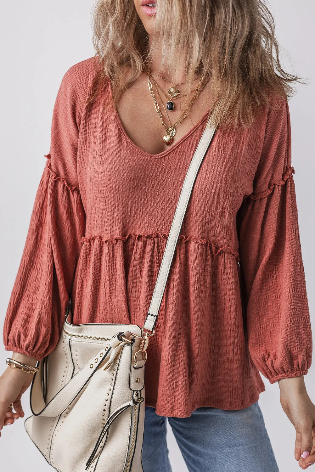 Rowan Textured Frilled Trim Puff Sleeve Blouse by Threaded Pear sold by Zulily product image thumbnail 5