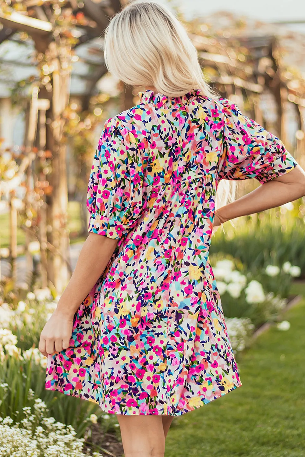 Hadlee Floral Puff Short Sleeve V Neck Mini Dress by Threaded Pear sold by Zulily product image thumbnail 2
