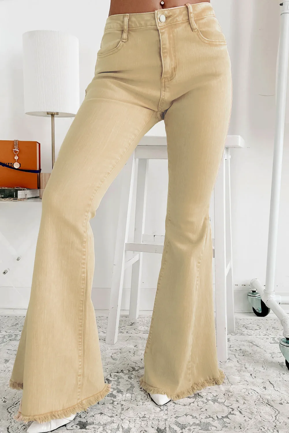 Gabriela Raw Edge Mid Waist Flared Jeans by Threaded Pear sold by Zulily