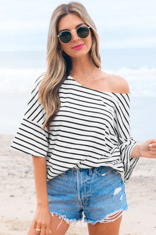 Lilia Stripe Half Sleeve Scoop Neck Loose Top by Threaded Pear sold by Zulily
