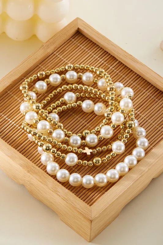 Gold Cross Pearls Decor Multi Layer Bracelets by Threaded Pear made by Zulily