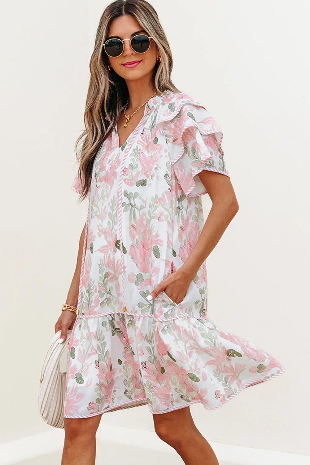 Madalyn Floral Contrast Edge Layered Short Sleeve Mini Dress by Threaded Pear sold by Zulily product image thumbnail 3